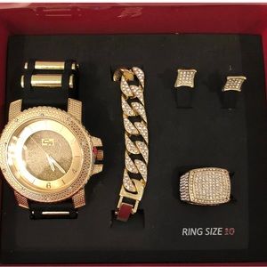 New Men’s Watch Bracelet Ring Size 10 And Earrings Set By Charles Raymond